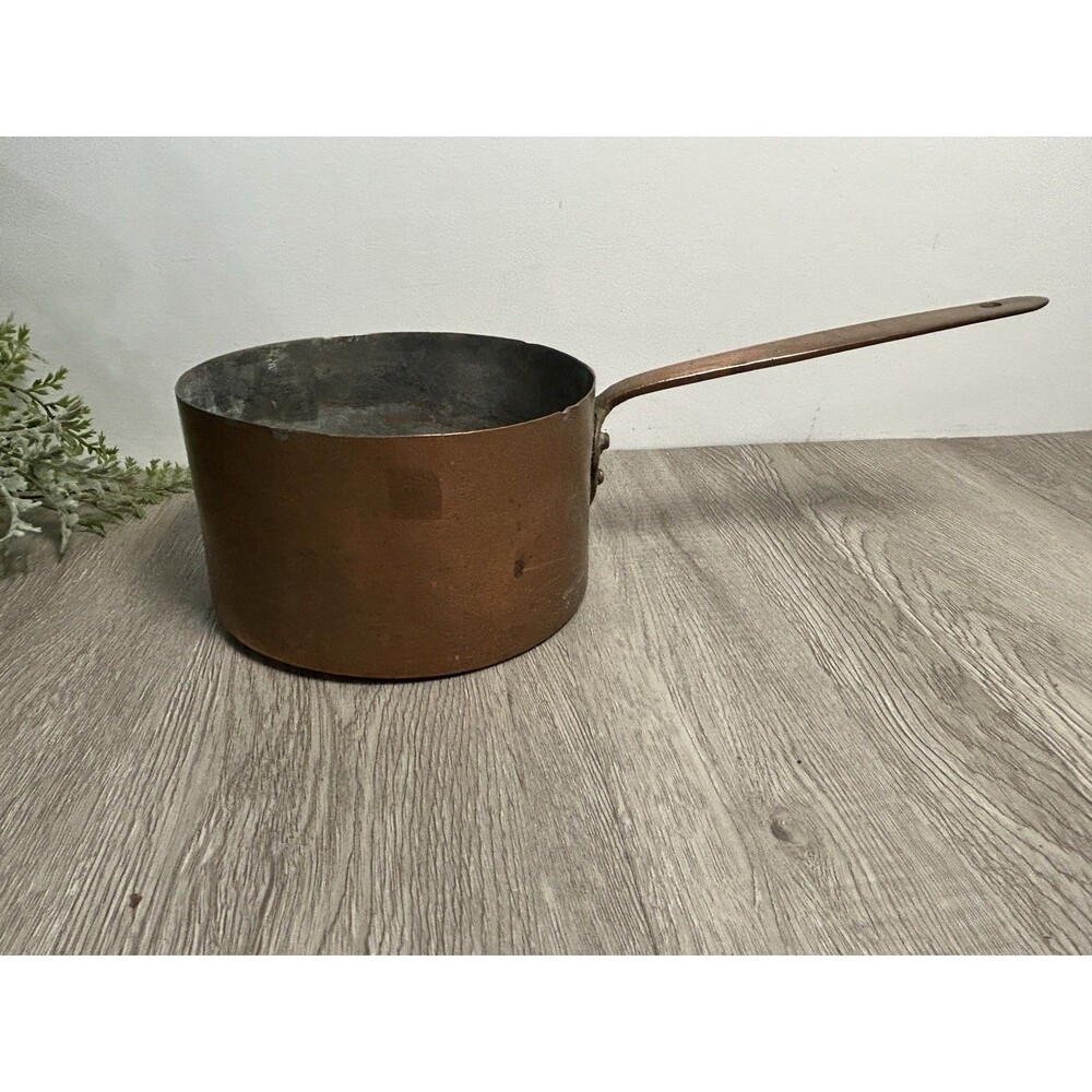 Antique Copper Cookware Sauce Pot Pan Tinned Copper Hand Wrought 6.5”